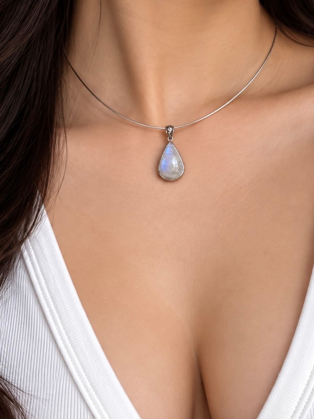 Дуслан moonstone кулонтой мөнгөн гинж