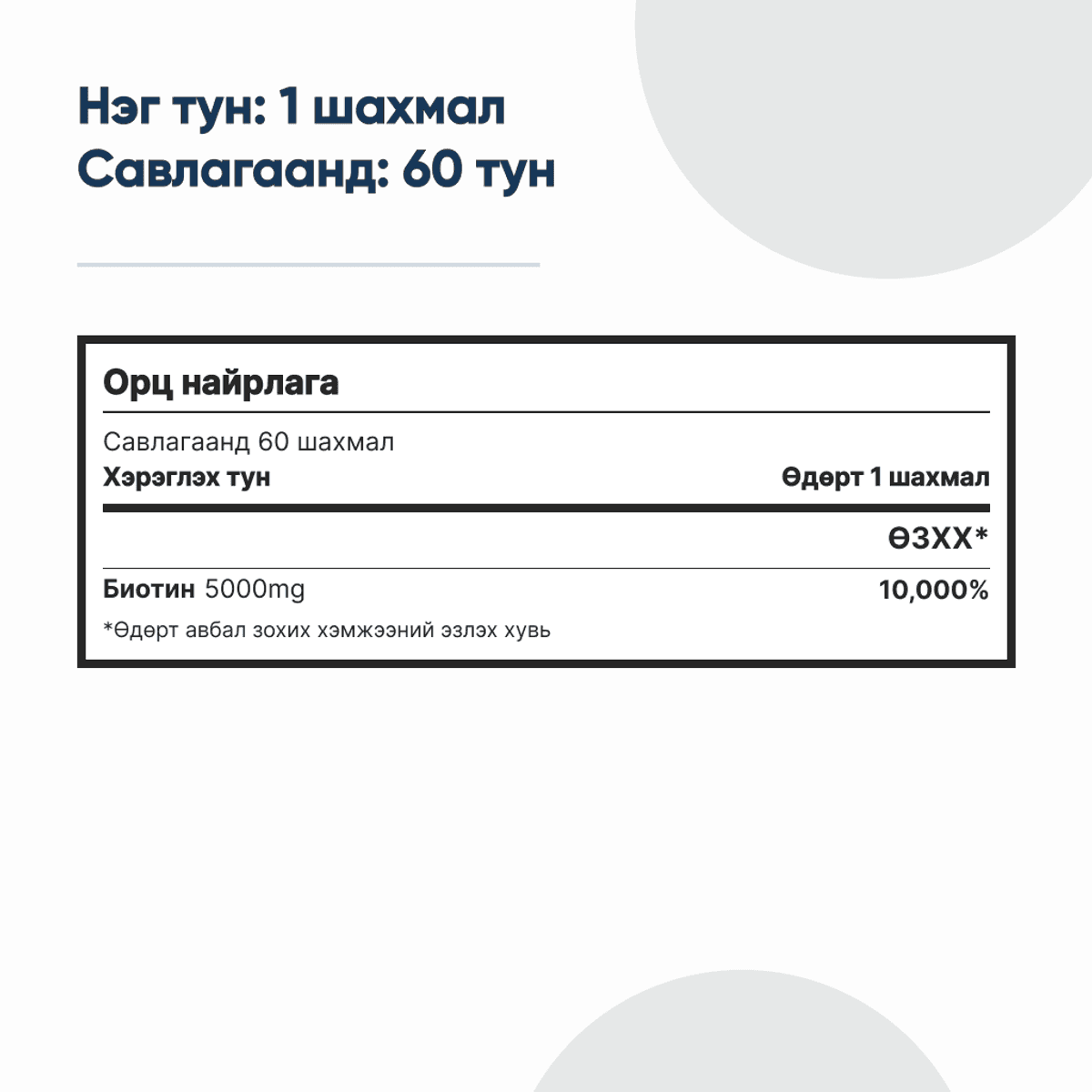 Биотин ( Vitago Premium Biotin 5000 Mcg 60 Tablet )